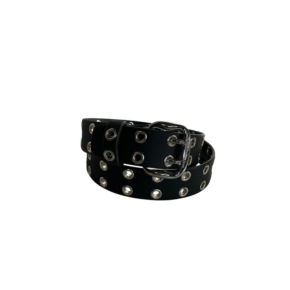 Calvin Klein Jeans Black Silver Grommet Logo CK Belt Med 1.25" Adjustable